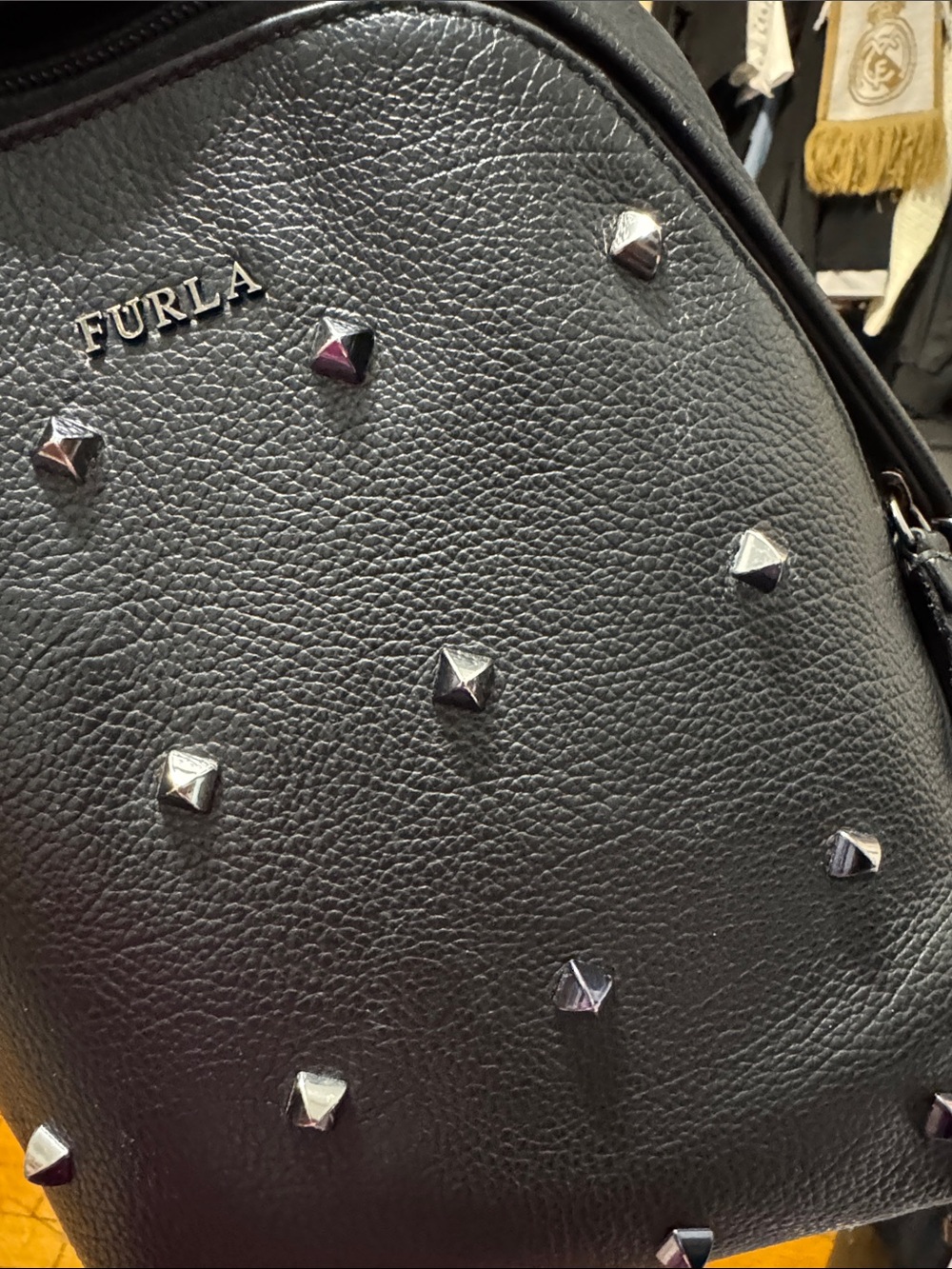 Furla Black Pebbled Leather Mini Backpack with Silver Studs - Picture 4 of 15
